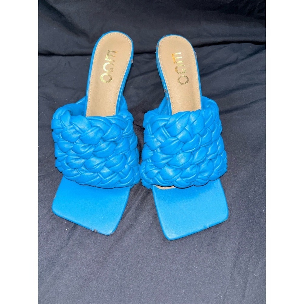 Marc Fisher LTD Ego Womens‎ Mule Heels Blue Braided Woven Square Toe 7 Litty